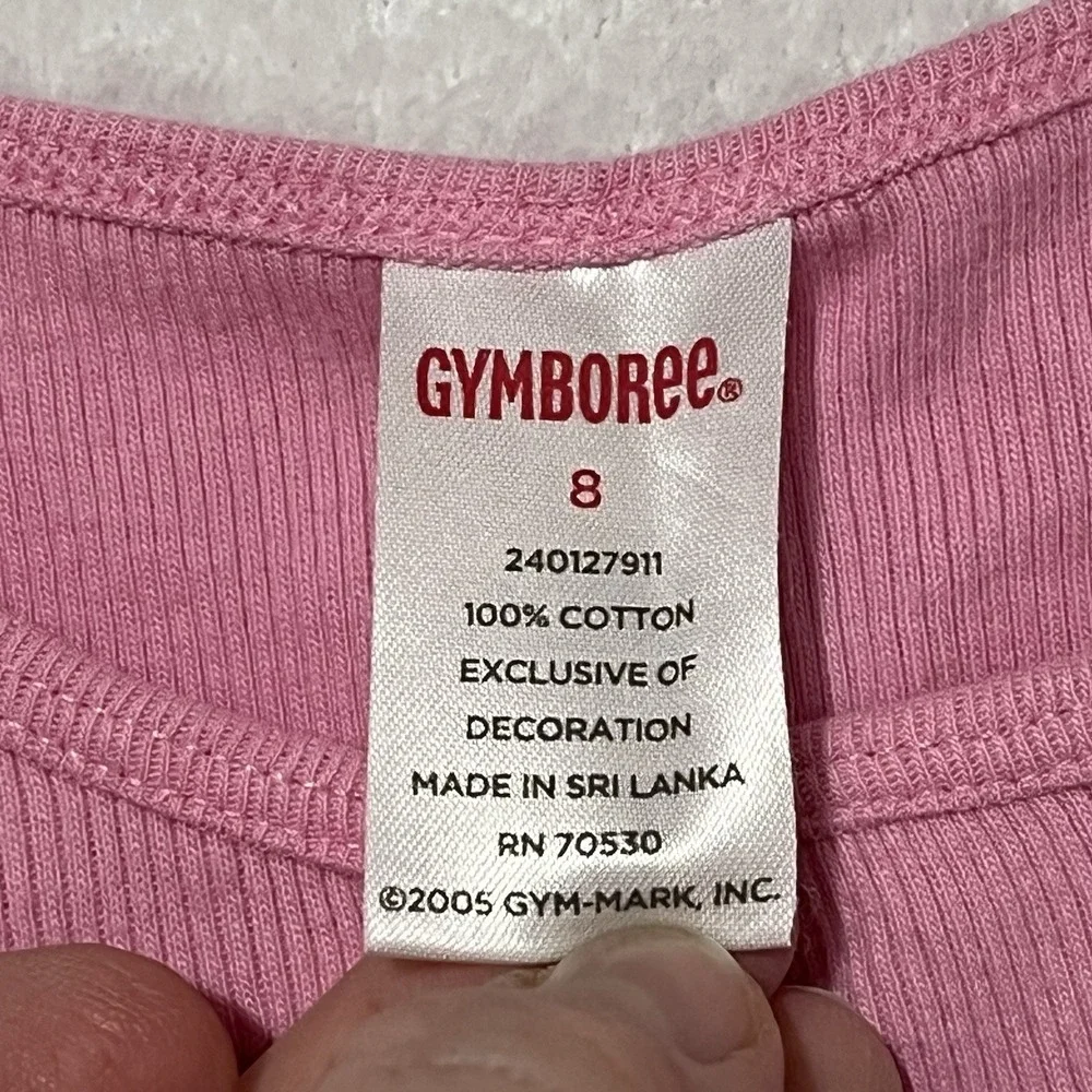Gymboree Girls Pink Ribbed Tank Top Size 8 Shoulder Bows Embroidered Flamingo